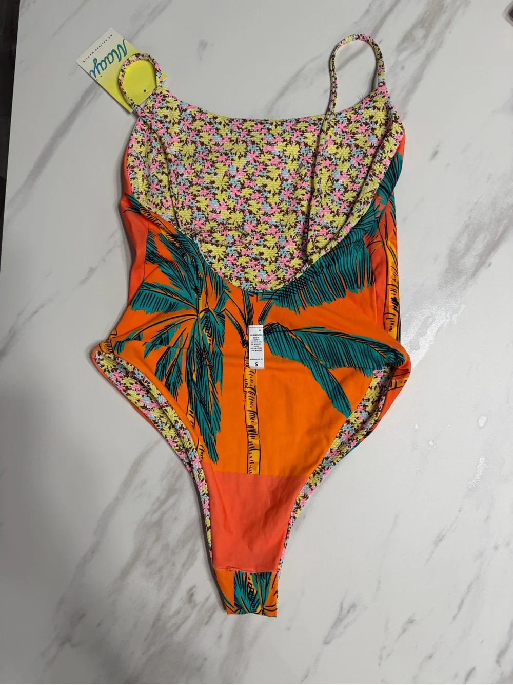 NWT Maaji Women's Reversible Floral One-Piece Swimsuit - Pink, Yellow, Orange S